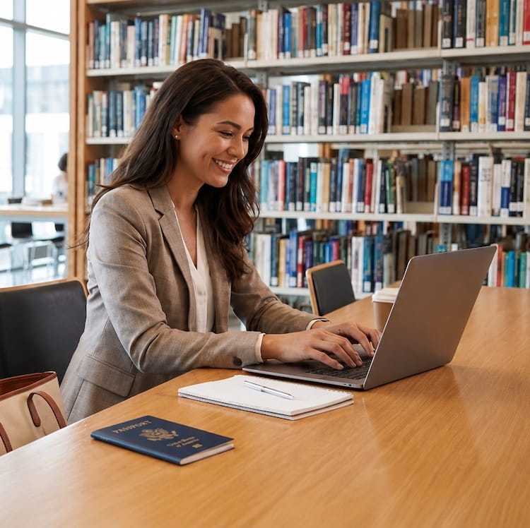 Traveler preparing a passport application online